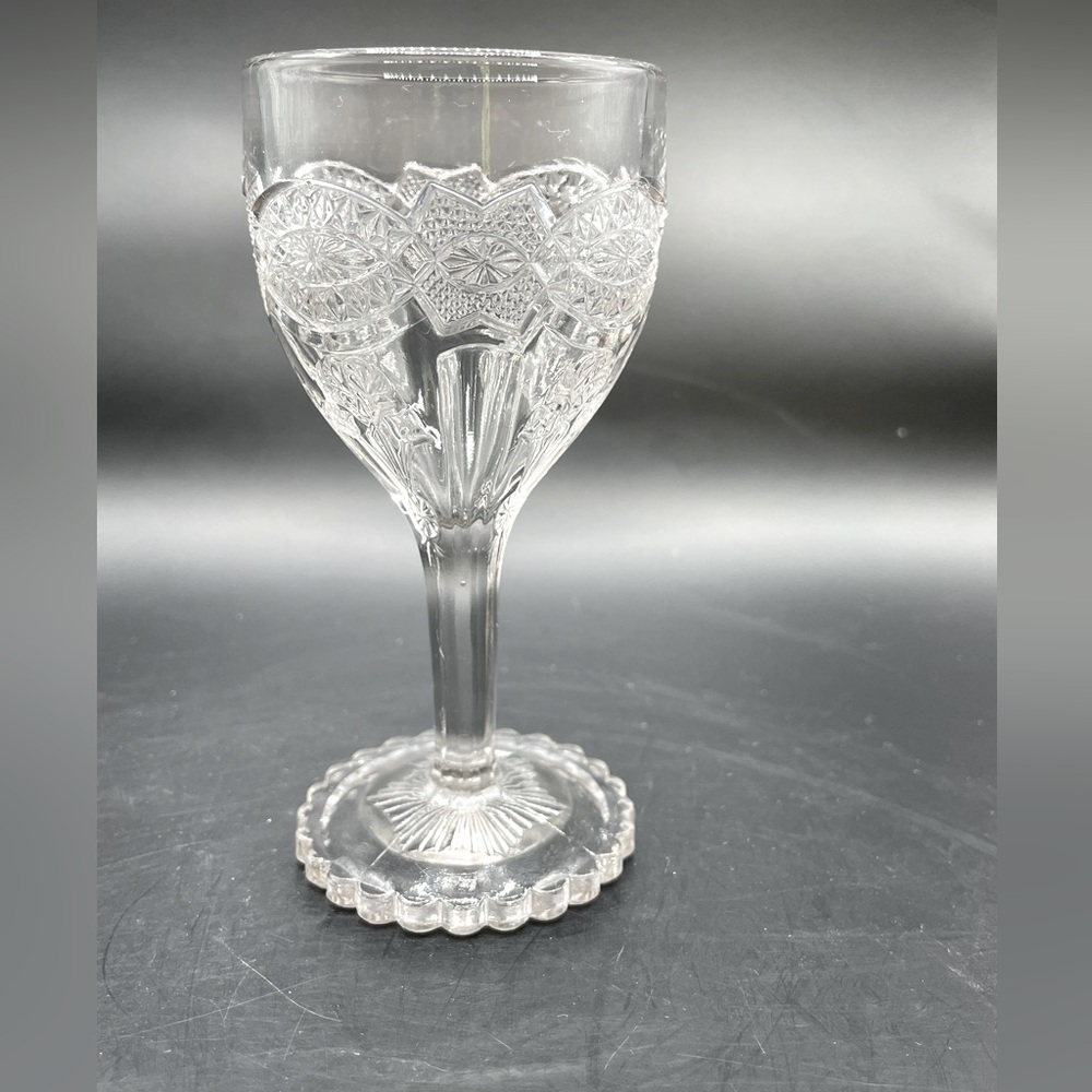 Jenkins Glass Panelled Iris #514 (Thistleblow) Clear Glass Cordial ca 1900-10